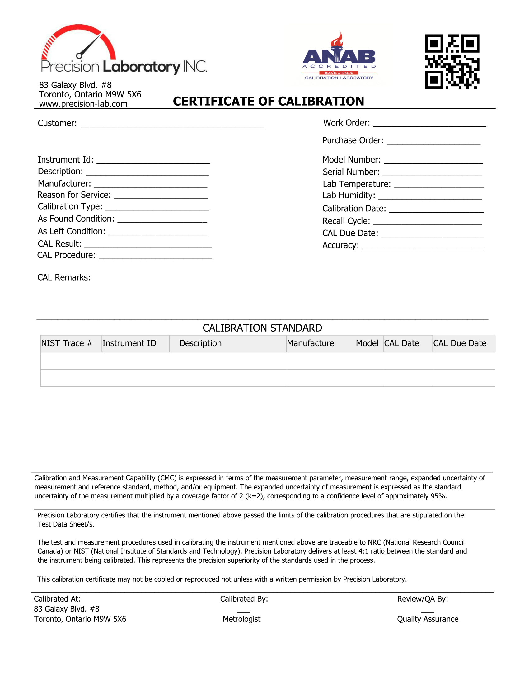 ISO 17025 Accredited Ohm Meter Calibration